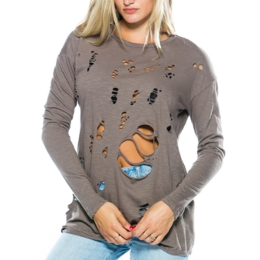 LAST 1DISTRESSED LONG SLEEVED TOP - Picture 4 of 4